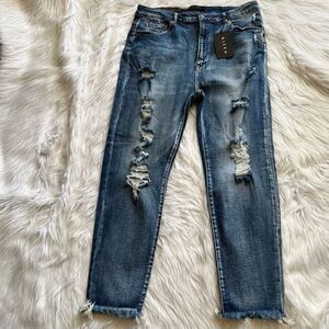 NWT Risen Jeans High Rise Distressed Skinny Blue Denim Size 2XL Crop